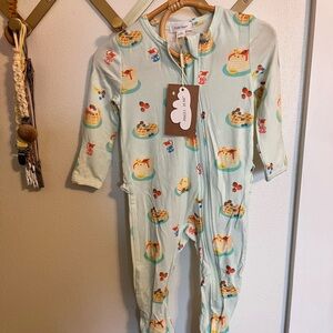 Angel Dear Light Green One Piece with Breakfast Print